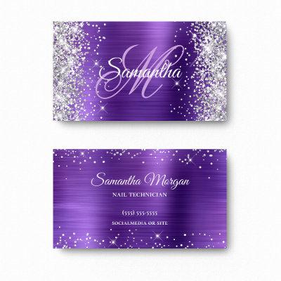 Silver Glitter Amethyst Foil Purple Monogram