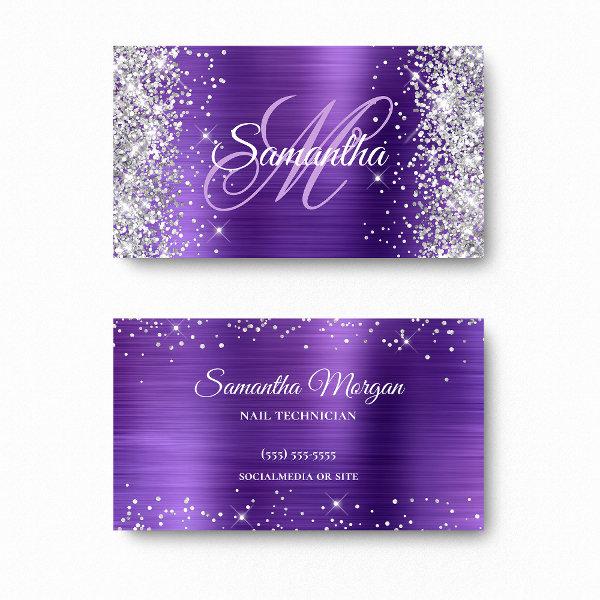 Silver Glitter Amethyst Foil Purple Monogram