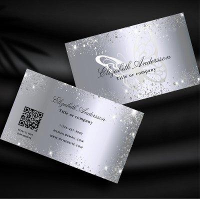 Silver glitter butterfly qr code
