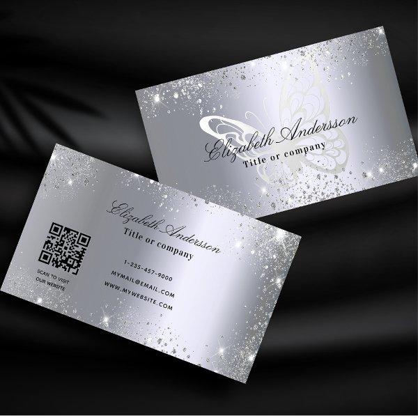 Silver glitter butterfly qr code