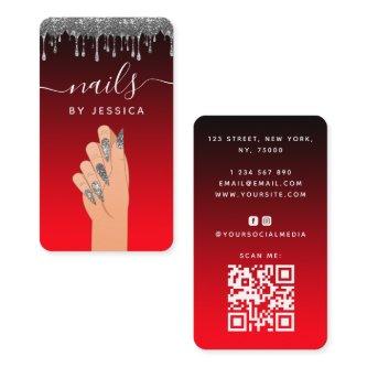 Silver Glitter Dripping Glam Nail Artist QR Code