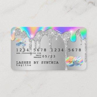 Silver glitter drips Credit Card gold hologram
