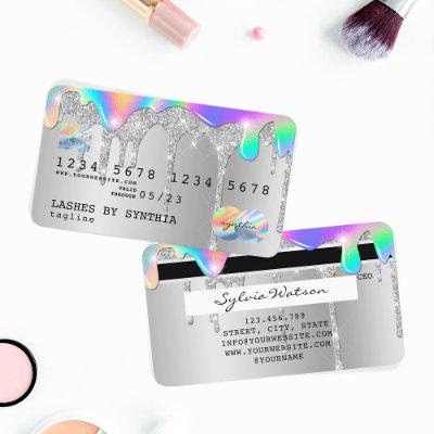 Silver glitter drips Credit Card hologram