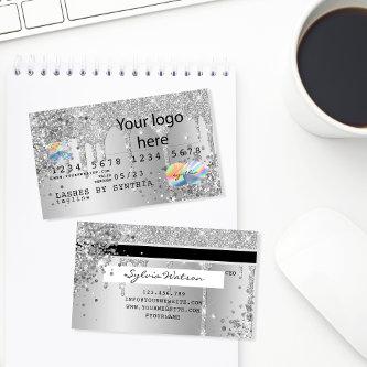 Silver glitter drips Credit Card hologram add logo