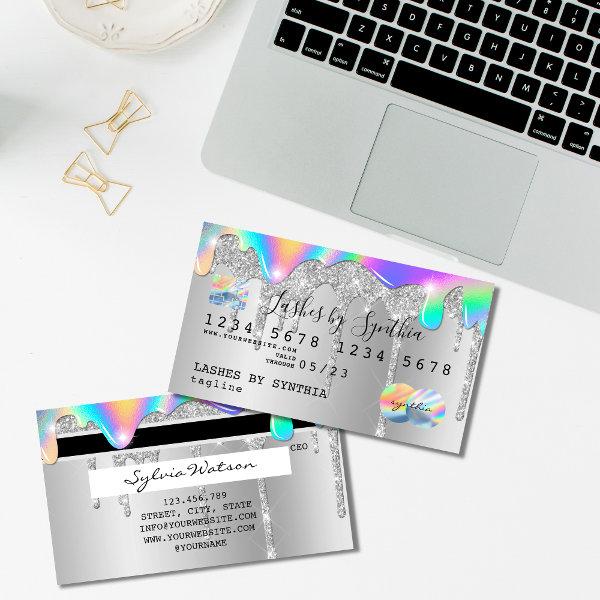 Silver glitter drips Credit Card hologram add name