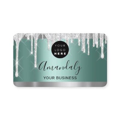 Silver Glitter Drips Frame Qr Code Logo Teal Green