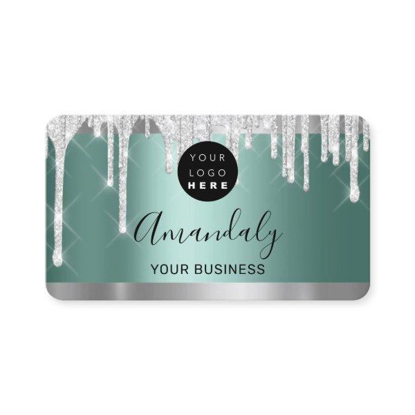 Silver Glitter Drips Frame Qr Code Logo Teal Green