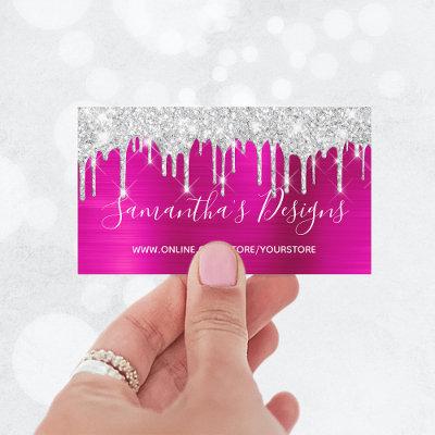 Silver Glitter Drips Hot Pink Foil Online Store