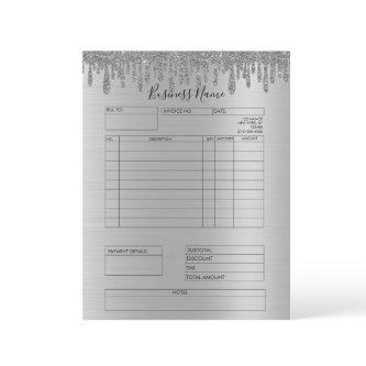 Silver Glitter Drips Invoice Small Business  Letterhead