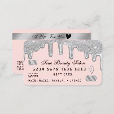 Silver Glitter Drips Pink Credit Gift Certificate