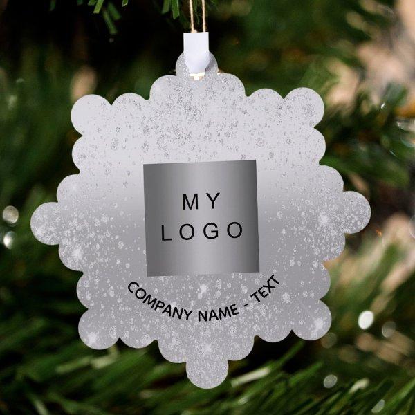 Silver glitter elegant business company logo ornament card