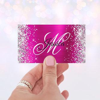 Silver Glitter Hot Pink Foil Fancy Monogram