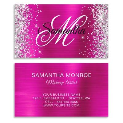 Silver Glitter Hot Pink Foil Fancy Monogram