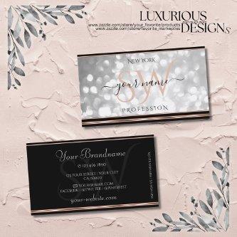 Silver Glitter Initials Black and Rose Gold Border