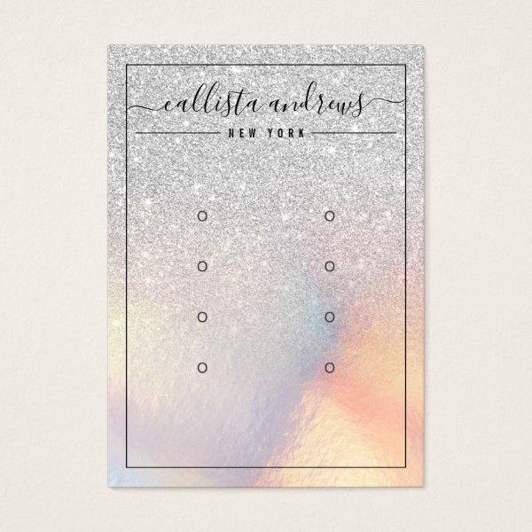 Silver Glitter Iridescent Earrings Display Card