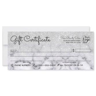 Silver Glitter Marble Check Gift Certificate