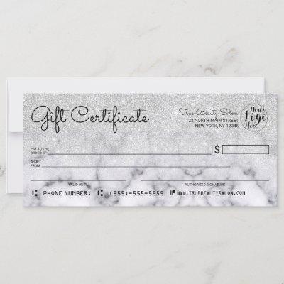 Silver Glitter Marble Check Gift Certificate