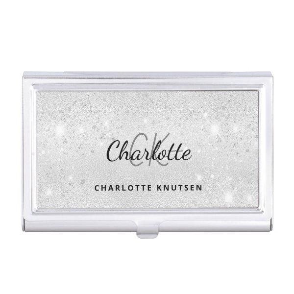 Silver glitter monogram initails name glamorous  case