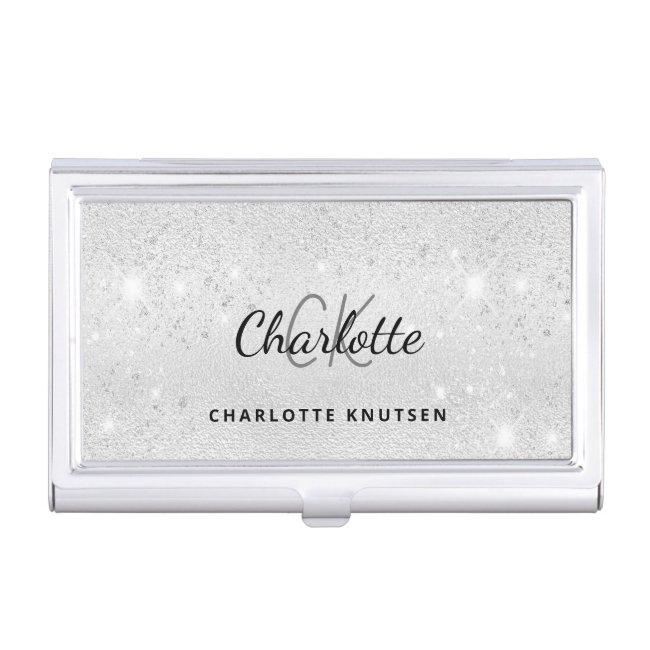 Silver glitter monogram initails name glamorous case