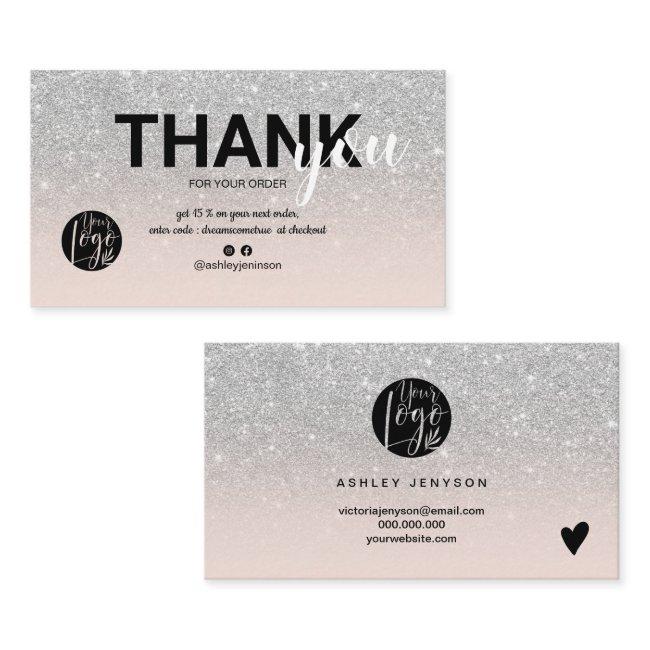 Silver glitter ombre cool logo order thank you