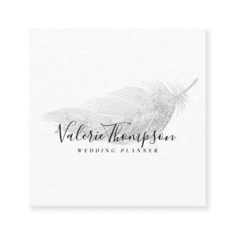 Silver glitter pastel gray feather modern elegant square