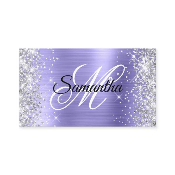 Silver Glitter Periwinkle Foil Fancy Monogram