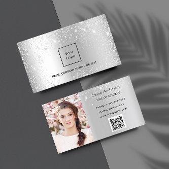 Silver glitter photo logo elegant QR code