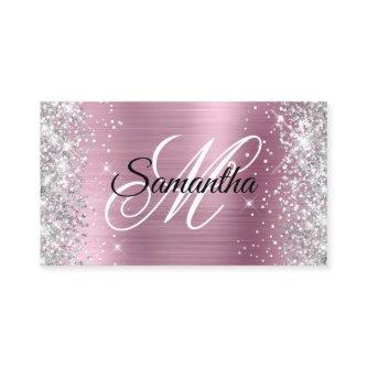 Silver Glitter Shiny Pink Foil Fancy Monogram