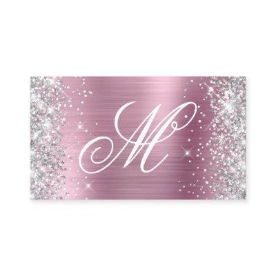 Silver Glitter Shiny Pink Foil Fancy Monogrammed