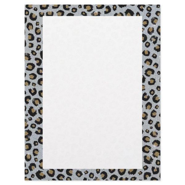 Silver Gold Glitter Black Leopard Print Letterhead