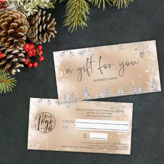 Silver gold snow pine logo gift certificate