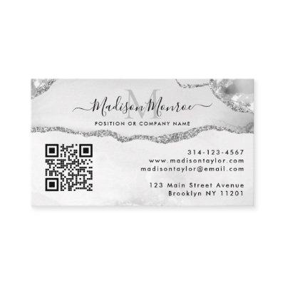 Silver Gray Custom Logo QR Code Agate Monogram