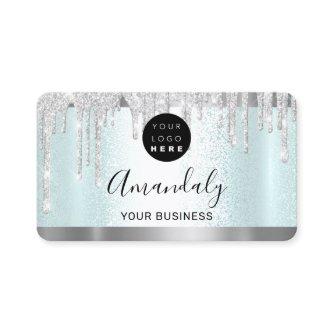 Silver Gray Glitter Drips Frame Qr Code Logo Aqua