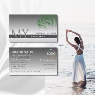 Silver Gray Gradient Palm Leaf Monogram and Logo