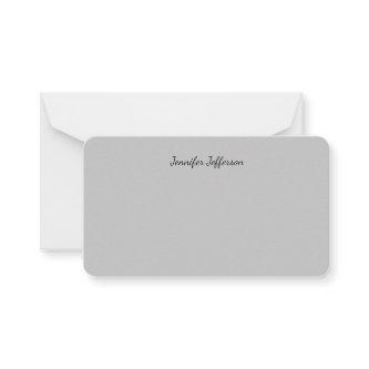 Silver Grey Calligraphy Name Plain Professional Note Card