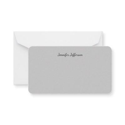 Silver Grey Calligraphy Name Plain Professional Note Card