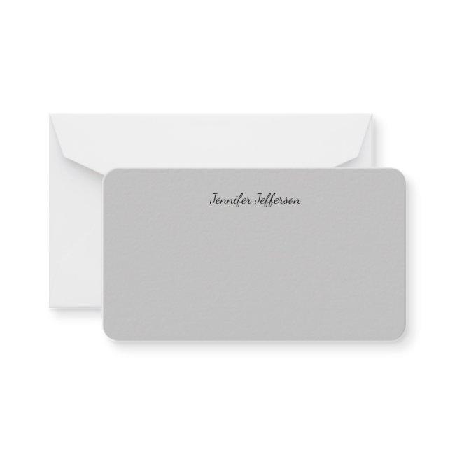 Silver Grey Calligraphy Name Plain Professional Note Card