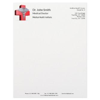 Silver Medical 3D Caduceus Cross Red Letterhead