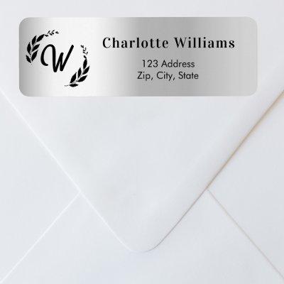 Silver monogram initial return address label