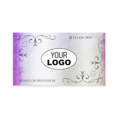 Silver Ornate Corners and Logo Purple Pink Shimmer