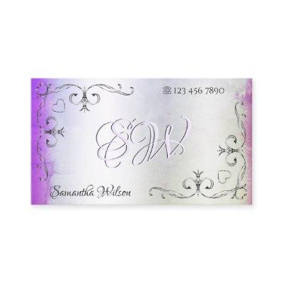 Silver Ornate Corners Initials Purple Pink Shimmer