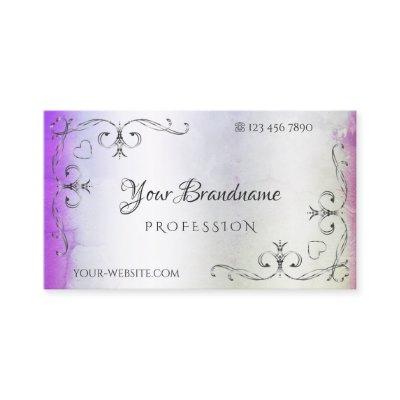 Silver Ornate Corners Purple Pink Shimmery Marble