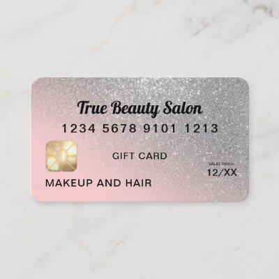 Silver Pink Glitter Credit Card Gift Certificate