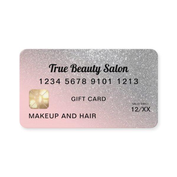 Silver Pink Glitter Credit Card Gift Certificate