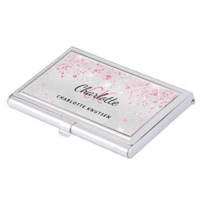 Silver pink glitter monogram initails name  case
