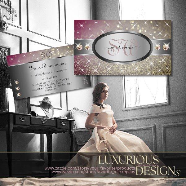 Silver Pink Gold Glitter Rhinestones and Monogram