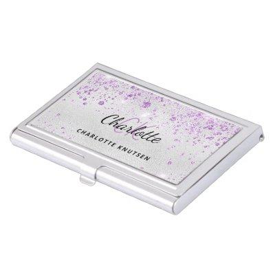 Silver purple glitter monogram initails name  case