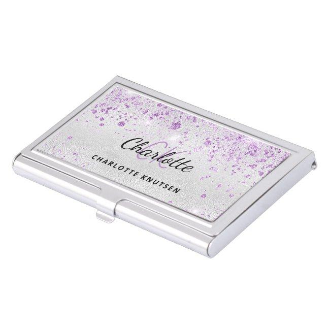 Silver purple glitter monogram initails name  case
