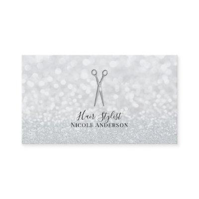 Silver Scissors White Glitter Chic Hair Stylist