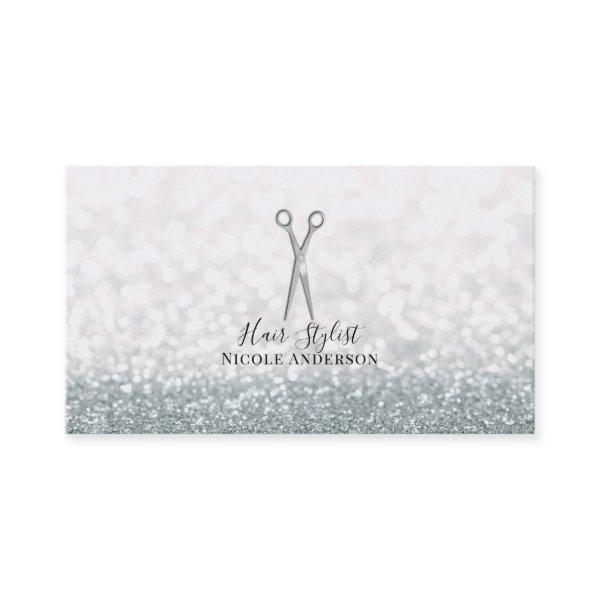 Silver Scissors White Glitter Hair Stylist